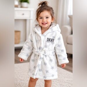 DKNY Kids White Robe with Gray Stars